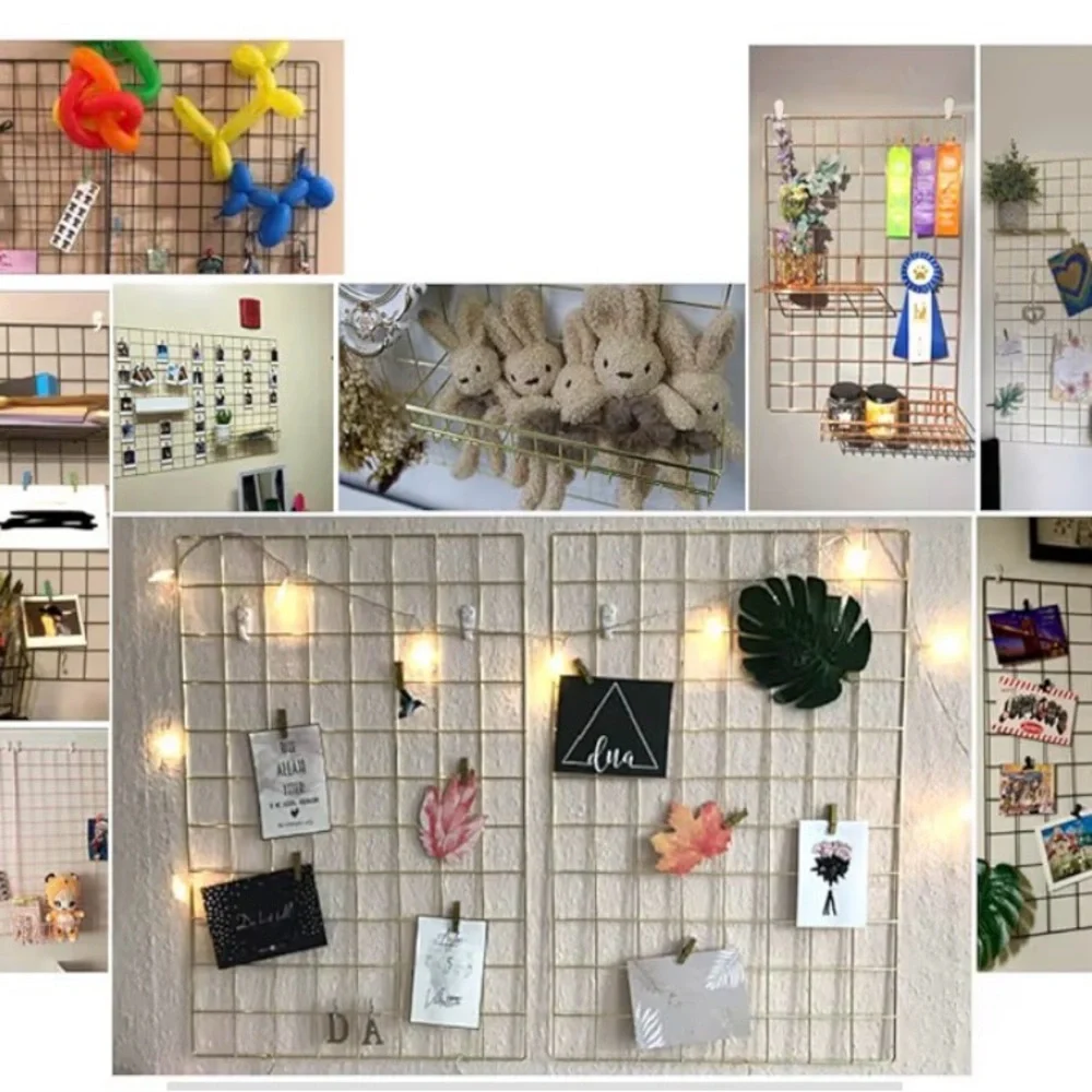 Gold Wire Wall Grid Panel Multifunction Painted Photo Hanging Display Wall 17x12